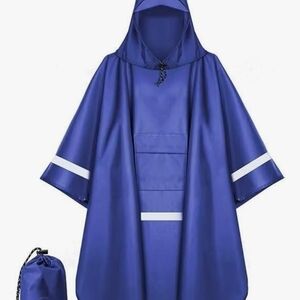 Blue Hooded Rain Poncho